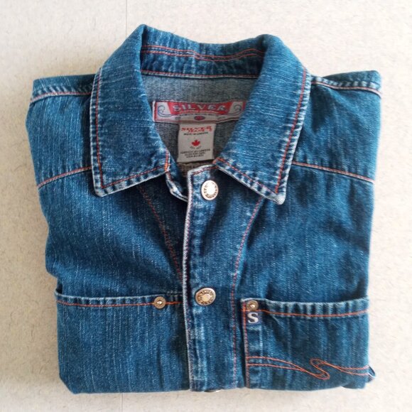 Vintage Silver made in Canada slash pocket denim jacket size large runs smaller - Picture 8 of 9
